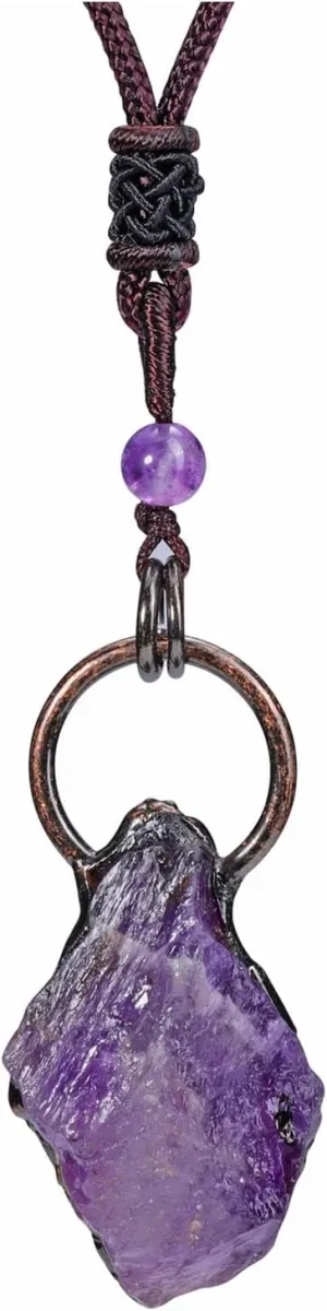 Top Plaza Raw Amethyst Healing Crystal Stone Necklaces for Women Men Retro Irregular Amethyst Pendant Necklaces Natural Amethyst Gemstone Necklace Jewelry Gifts
