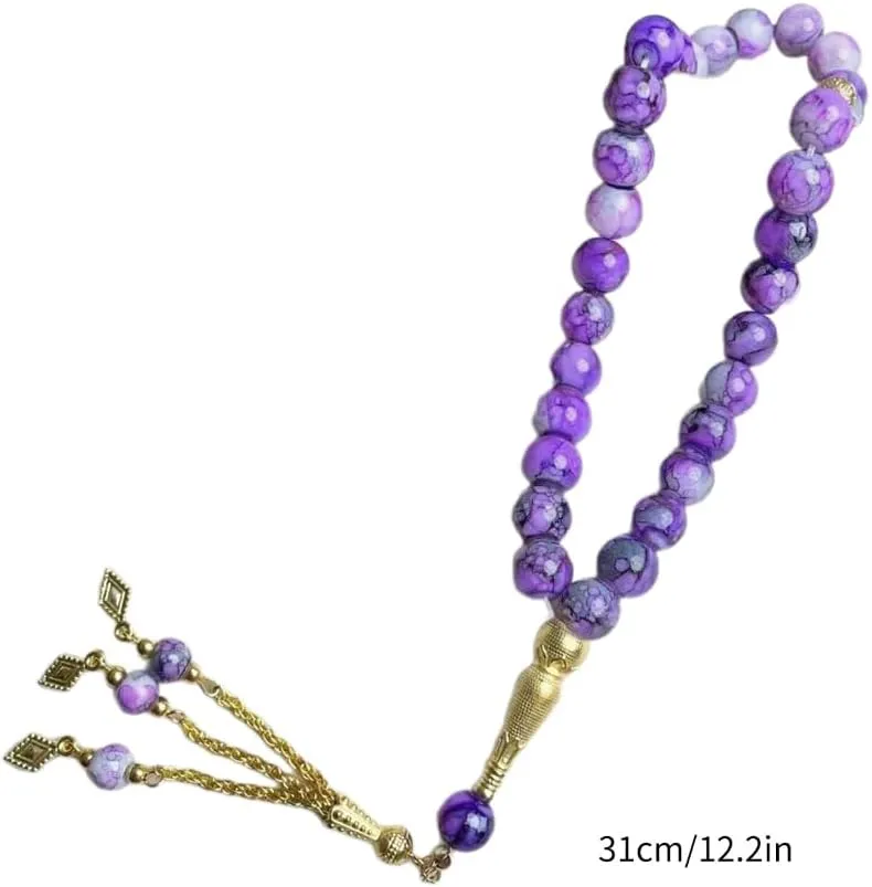 Traditional Islamic 33 Bead Tasbih Black Glass Prayer Bracelet for Men and Women Hand Chain Devotional Use