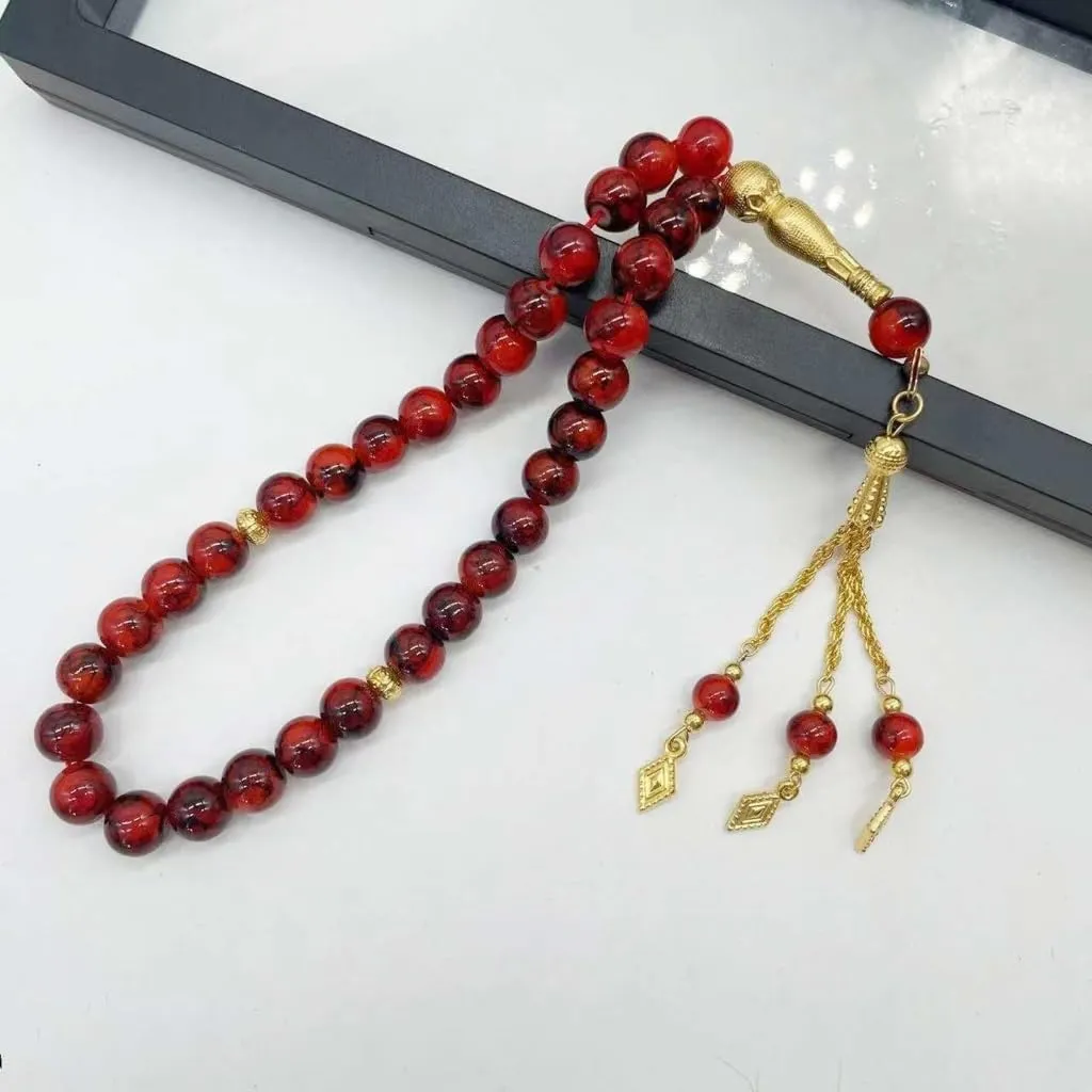 Traditional Islamic 33 Bead Tasbih Black Glass Prayer Bracelet for Men and Women Hand Chain Devotional Use