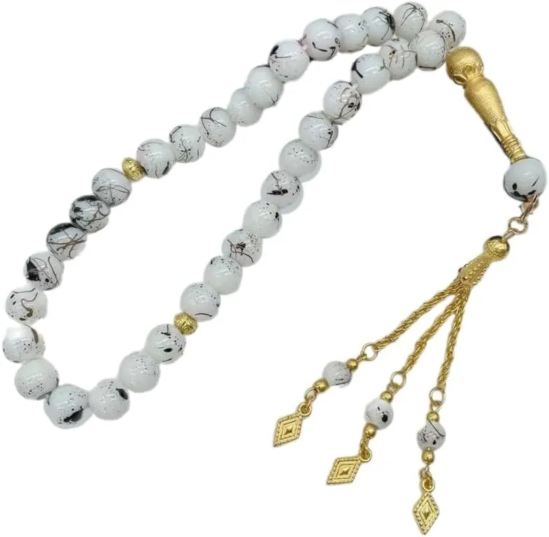 Traditional Islamic 33 Bead Tasbih Black Glass Prayer Bracelet for Men and Women Hand Chain Devotional Use