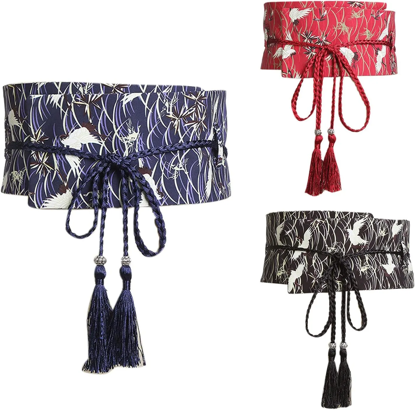 Traditional Japanese Kimono Bow Belt with Hand Embroidery Cloth Belt Dress Wide Waist Band Robe Accessories