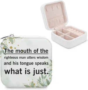 Travel Jewelry Organizer Case, Jewelry Storage Bag for Women Necklace, Earrings, Rings, Bracelet, Gifts for Mom, Girlfriend, The Mouth of The Righteous Man Utters Wisdom, And His Tongue Speaks What Is