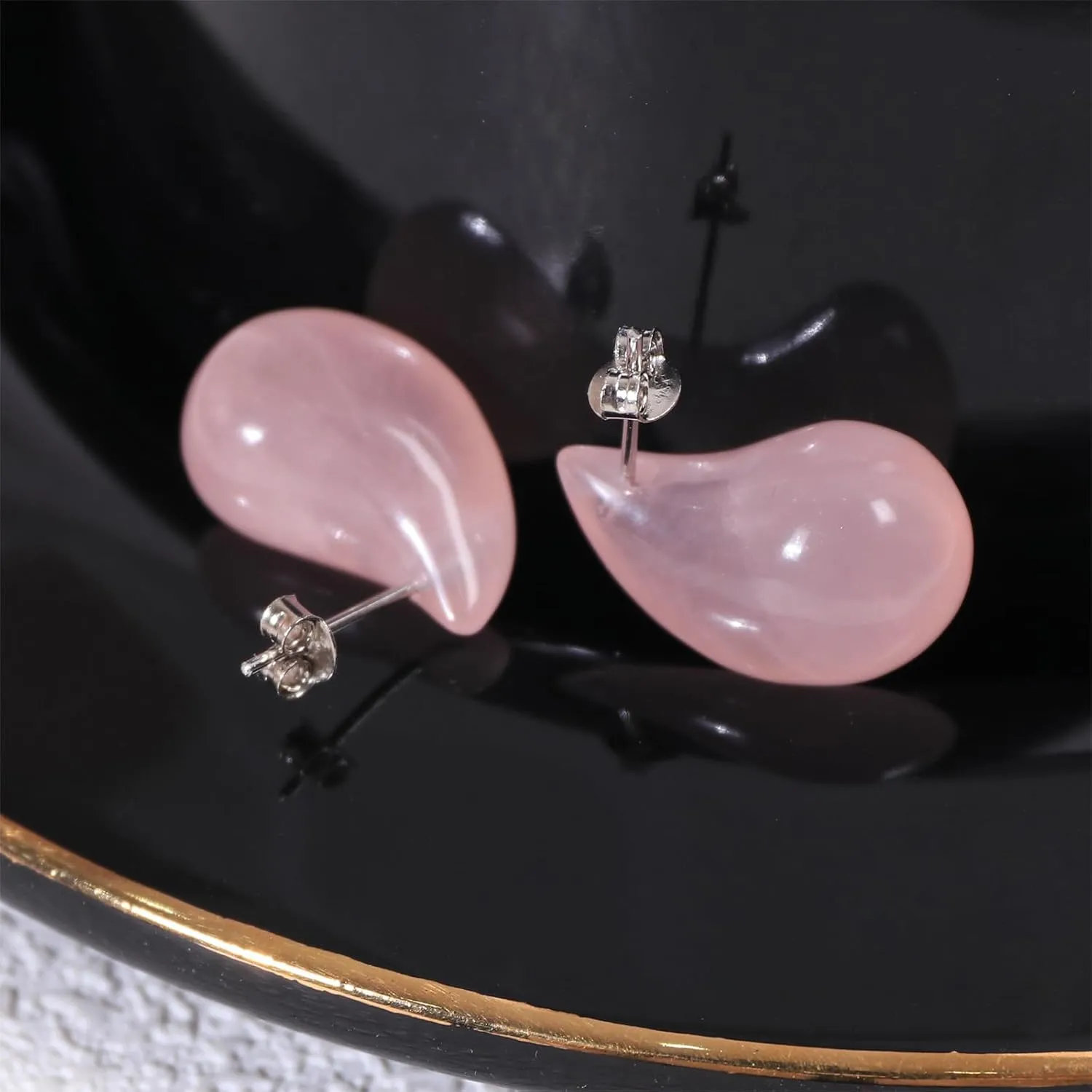 Trendy Teardrop Earrings Hypoallergenic 18k Real Gold Plated Natural Stone/Colorful Enamel/Cubic Zirconia Chunky Teardrop Jewelry Gift for Women