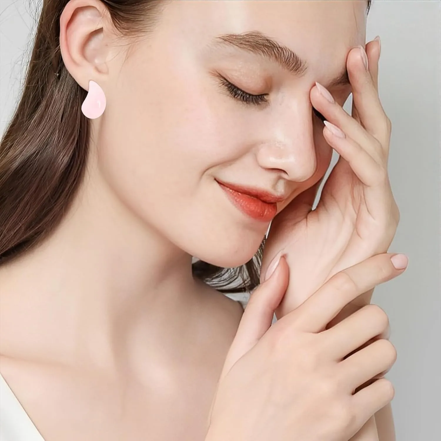Trendy Teardrop Earrings Hypoallergenic 18k Real Gold Plated Natural Stone/Colorful Enamel/Cubic Zirconia Chunky Teardrop Jewelry Gift for Women