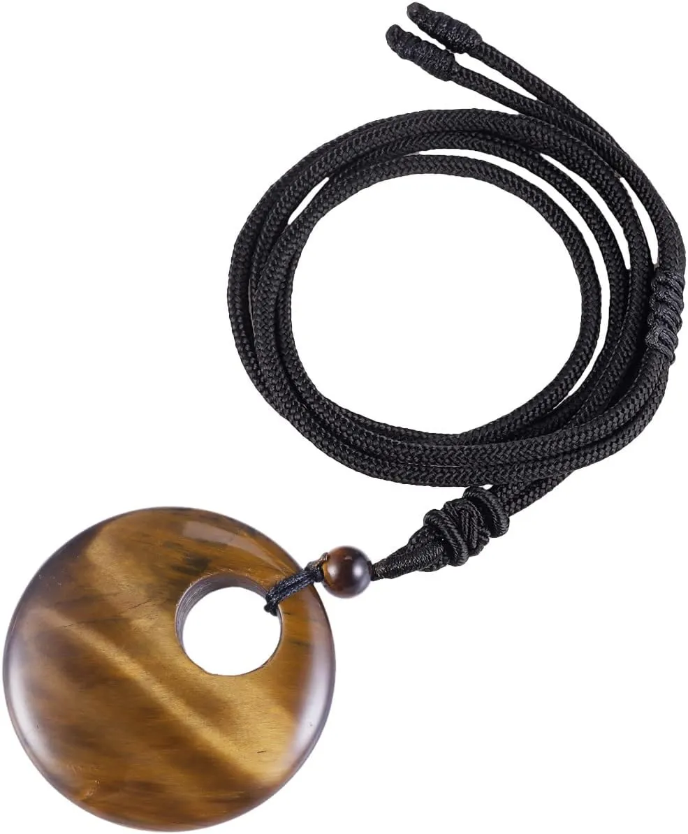 TUMBEELLUWA Crystal Peace Buckle Pendant Necklace for Man for Women Lucky Coin Stone Pendant with Adjustable Cord