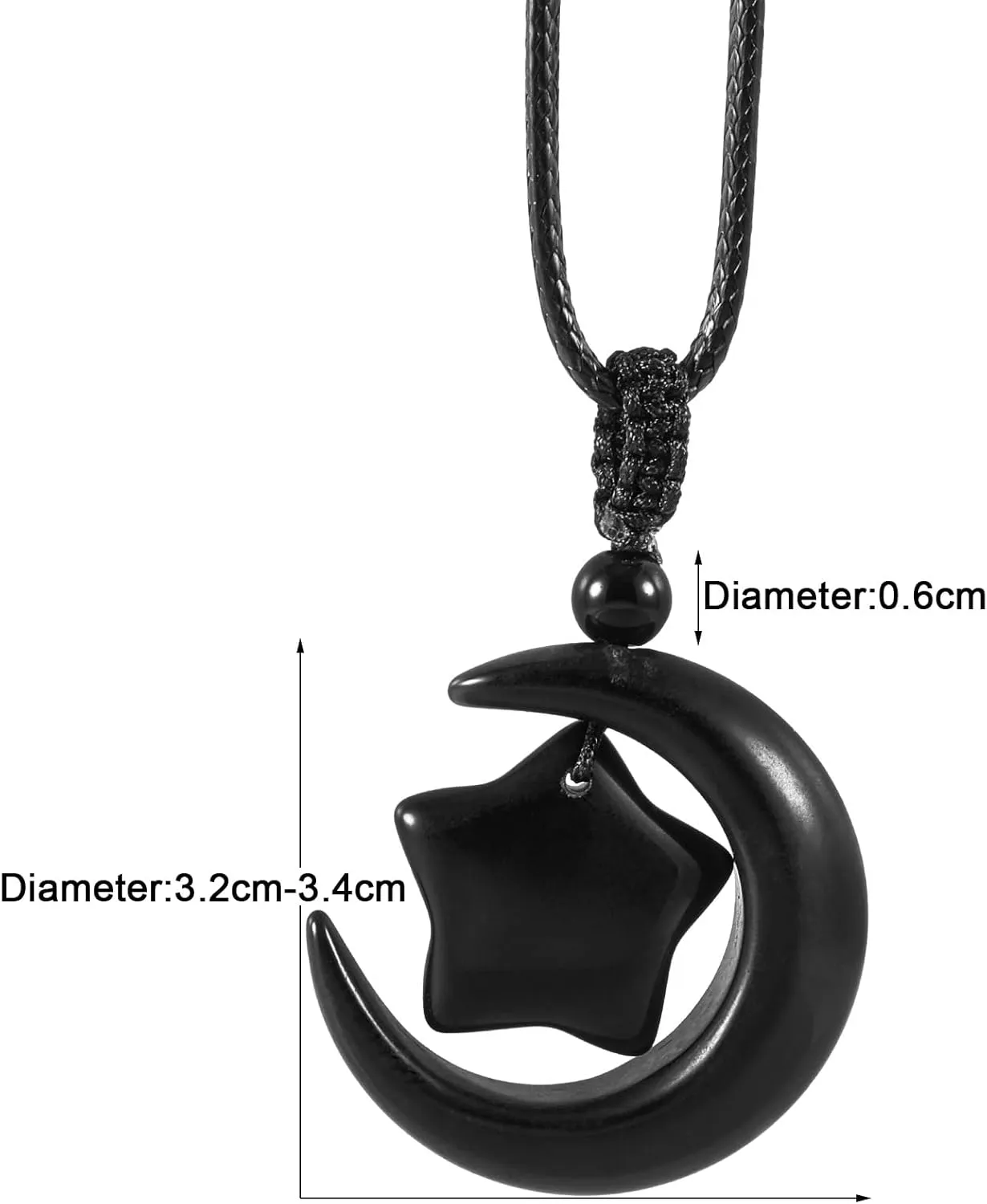 TUMBEELLUWA Star Moon Crystal Pendant Necklace with Adjustable Rope for Women Carved Natural Stone Necklace for Unisex