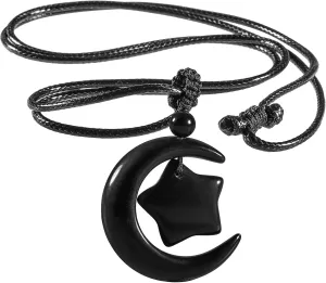 TUMBEELLUWA Star Moon Crystal Pendant Necklace with Adjustable Rope for Women Carved Natural Stone Necklace for Unisex