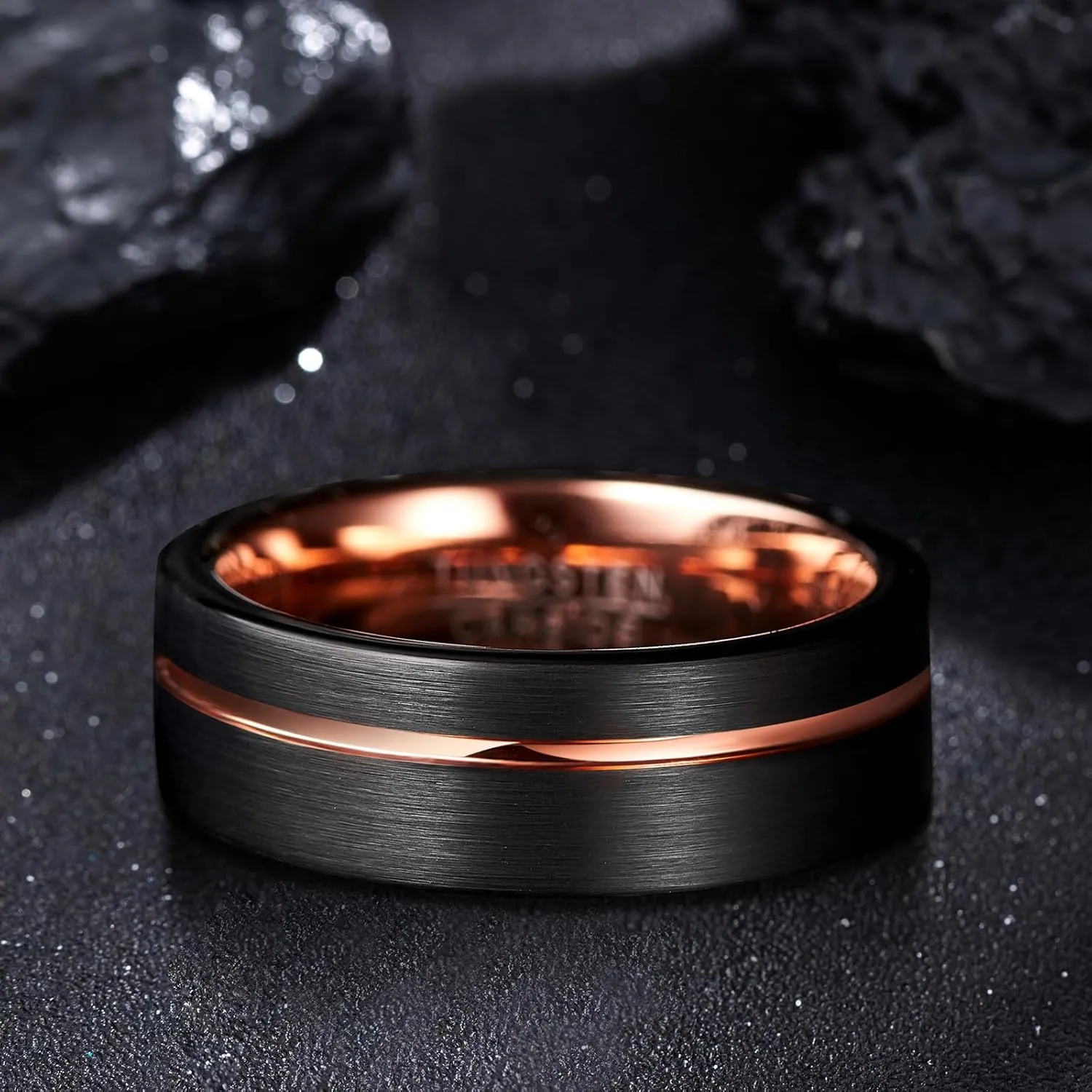 Tungsten Rings for Men 8mm Rose Gold/Blue Grooved Rose Gold and Black/Browm/Blue Two Tone Wedding Band Size 5-14