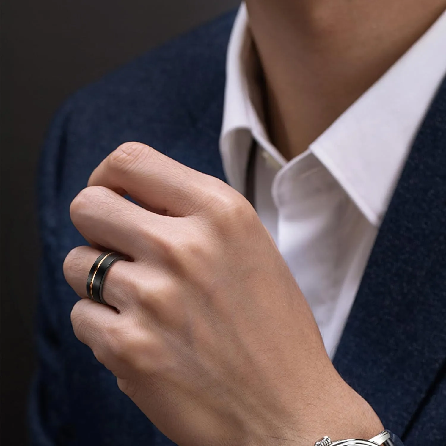Tungsten Rings for Men 8mm Rose Gold/Blue Grooved Rose Gold and Black/Browm/Blue Two Tone Wedding Band Size 5-14