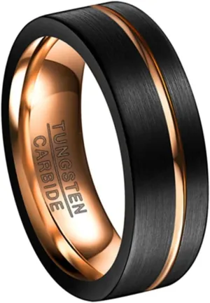 Tungsten Rings for Men 8mm Rose Gold/Blue Grooved Rose Gold and Black/Browm/Blue Two Tone Wedding Band Size 5-14
