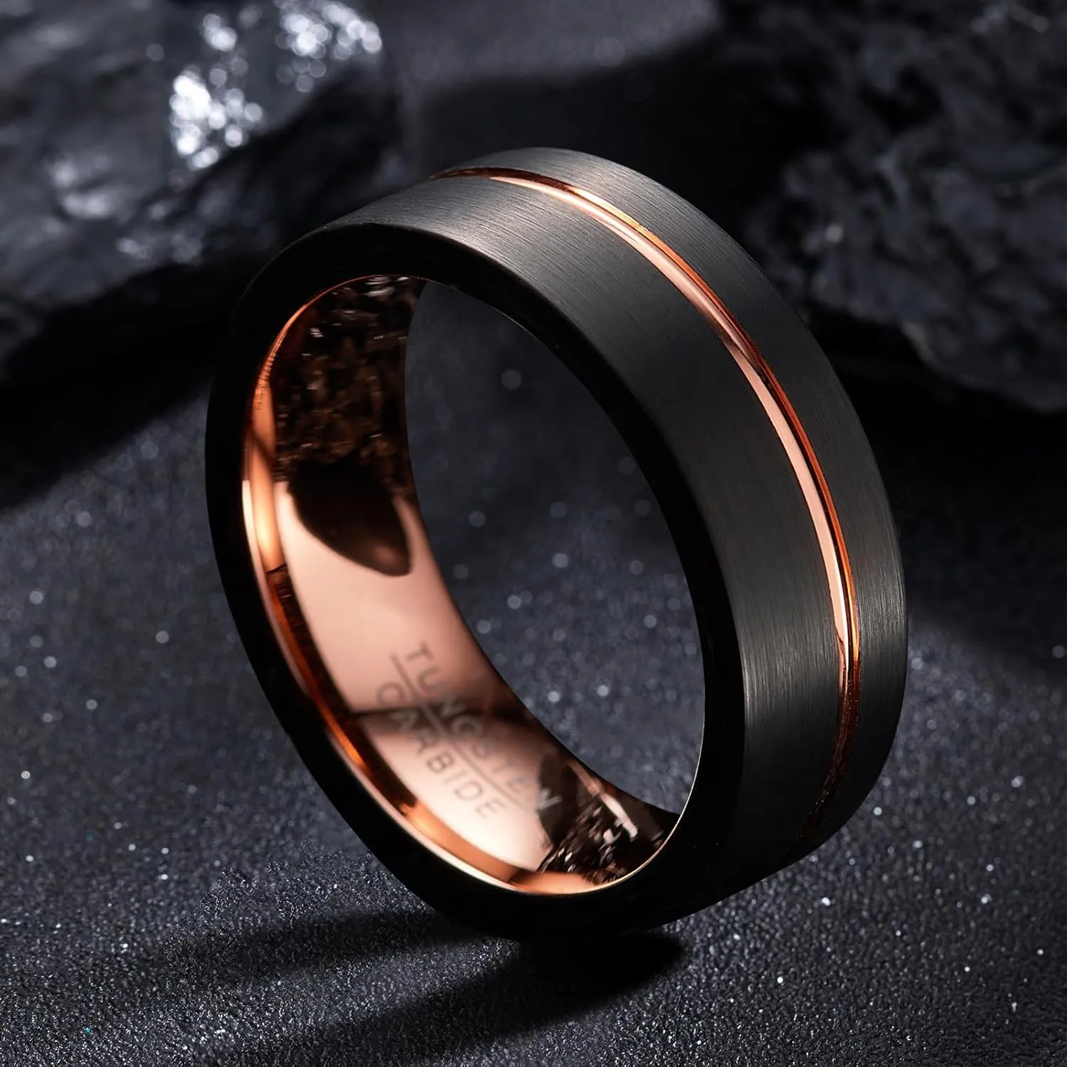 Tungsten Rings for Men 8mm Rose Gold/Blue Grooved Rose Gold and Black/Browm/Blue Two Tone Wedding Band Size 5-14