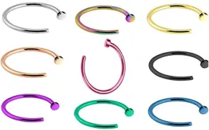 Tvoip 9PCS 18G 316L 9 Kinds of Color Stainless Steel Nose Rings Hoop Nose Piercing Body Jewelry