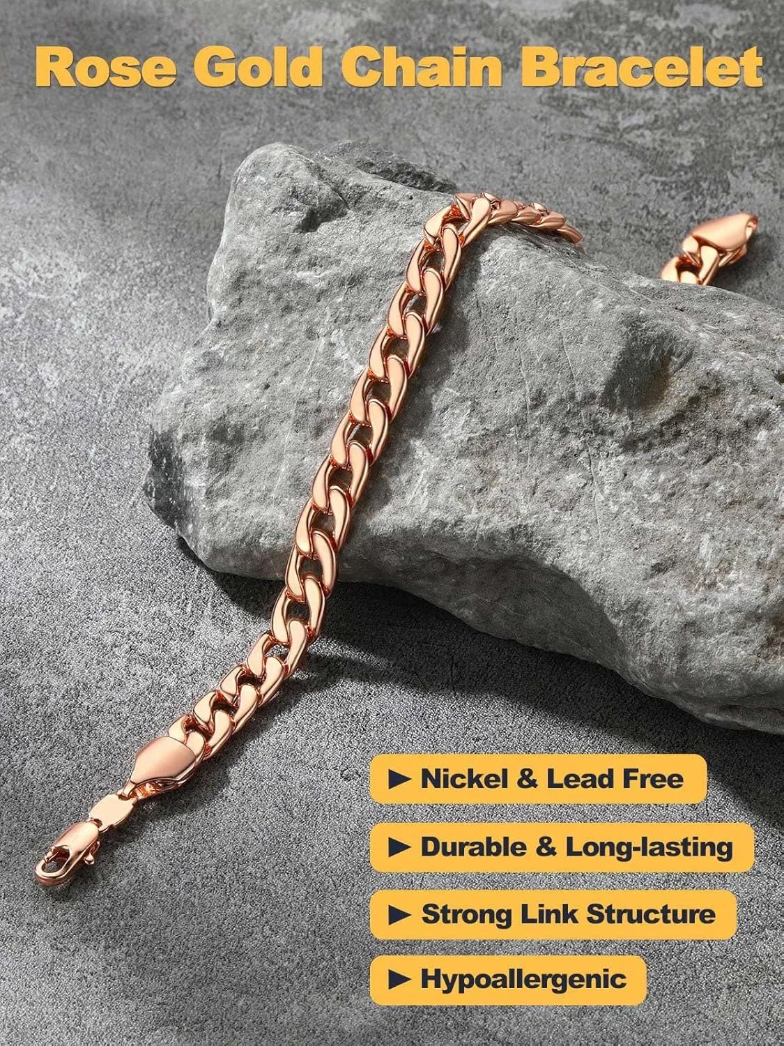 U7 Link Bracelets for Men, Stainless Steel/Black/Gold Plated Cuban Link Chain Bracelets, Unisex Chunky Bracelets, Xmas Fathers Day Jewelry for Him