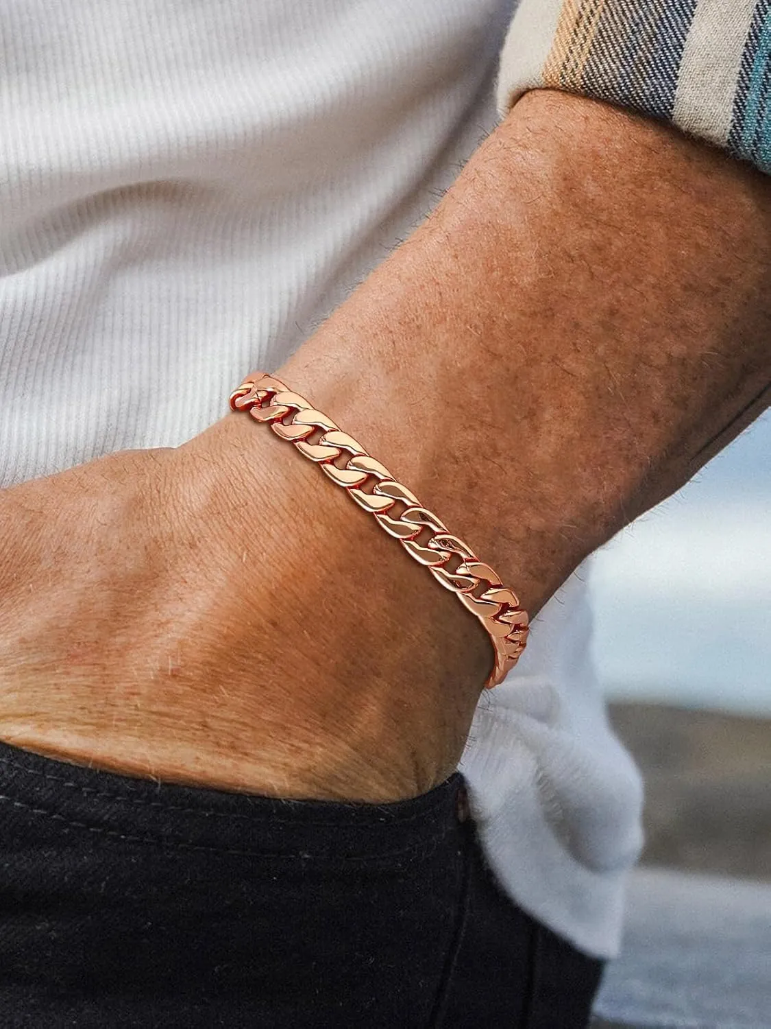 U7 Link Bracelets for Men, Stainless Steel/Black/Gold Plated Cuban Link Chain Bracelets, Unisex Chunky Bracelets, Xmas Fathers Day Jewelry for Him