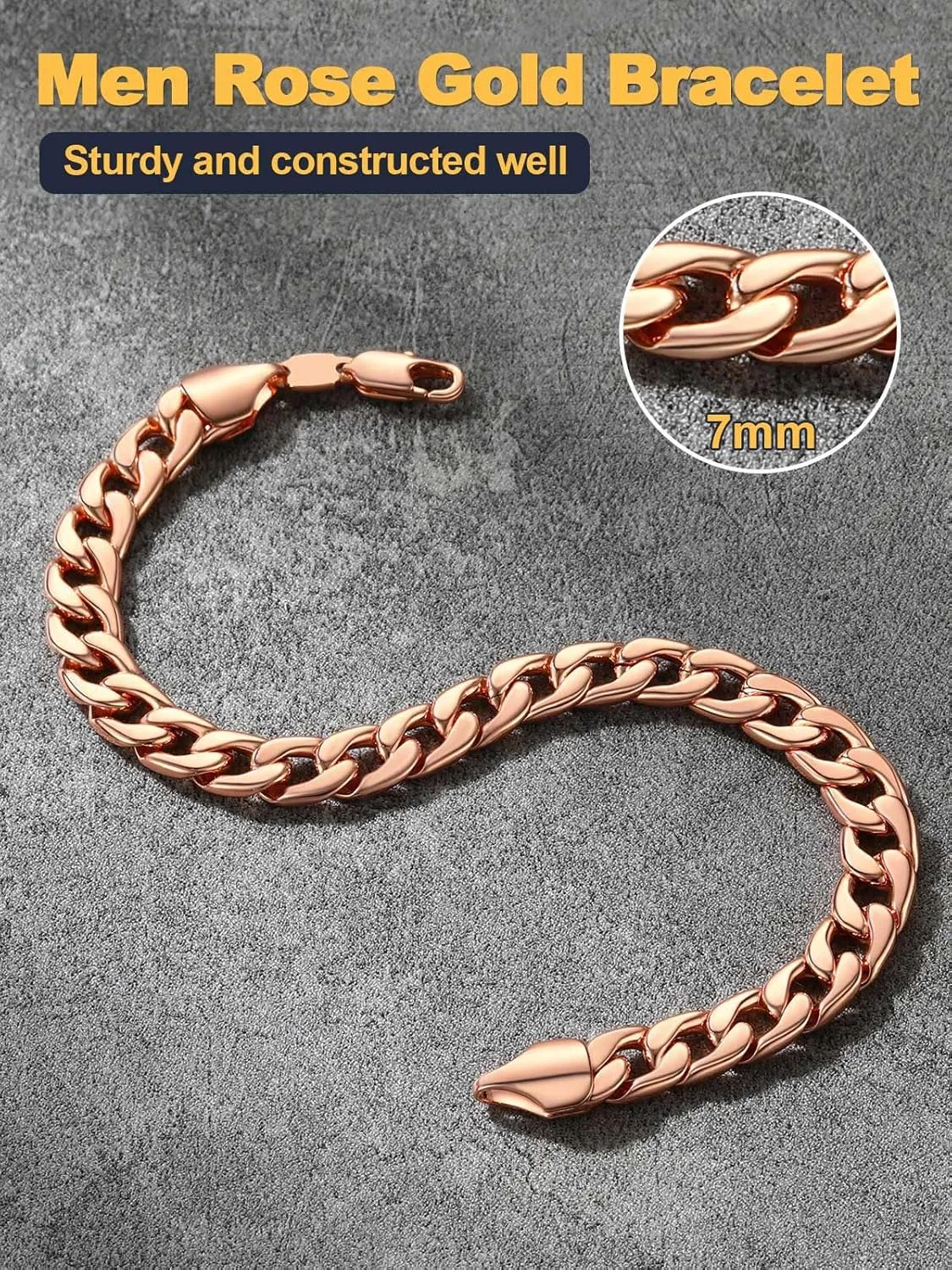 U7 Link Bracelets for Men, Stainless Steel/Black/Gold Plated Cuban Link Chain Bracelets, Unisex Chunky Bracelets, Xmas Fathers Day Jewelry for Him