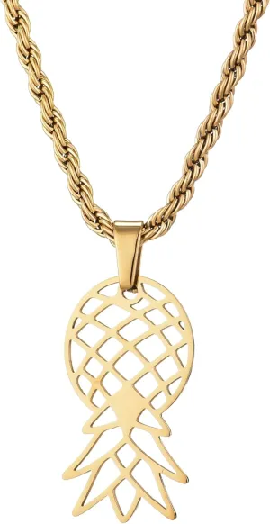Upside Down Pineapple Necklace, Upside Down Pineapple Pendant, Upside Down Pineapple Swinger Necklace (Gold)
