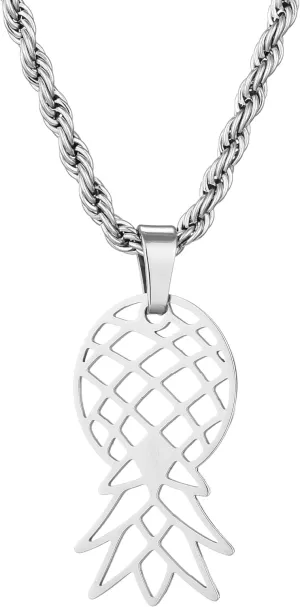 Upside Down Pineapple Necklace, Upside Down Pineapple Pendant, Upside Down Pineapple Swinger Necklace (Silver)