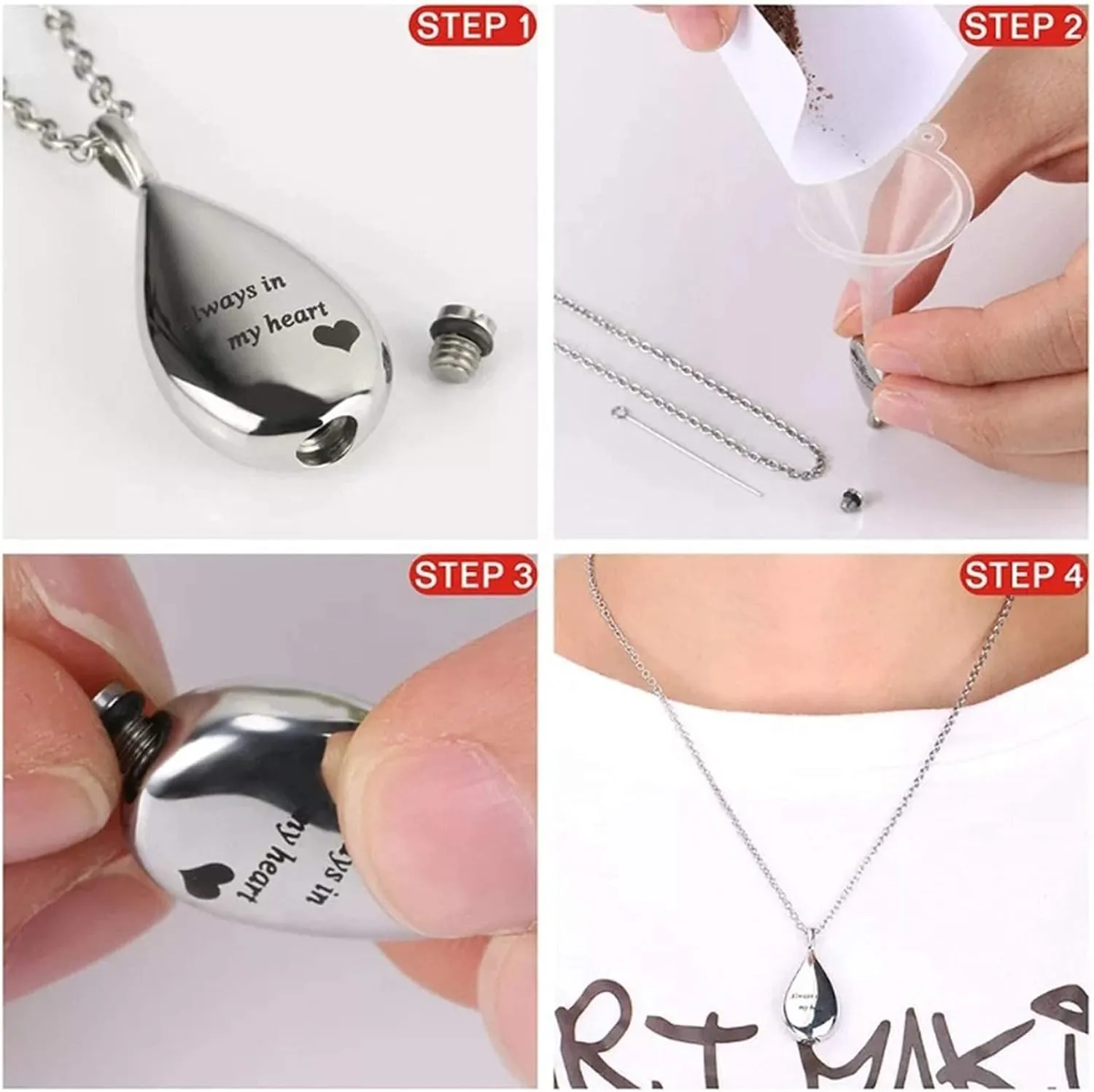 Urn Necklaces for Ashes, Cremation Necklack for Ashes, Urn Necklaces for Ashes for Women, Cremation Jewelry Locket Stainless Steel Keepsake Waterproof Memorial Pend