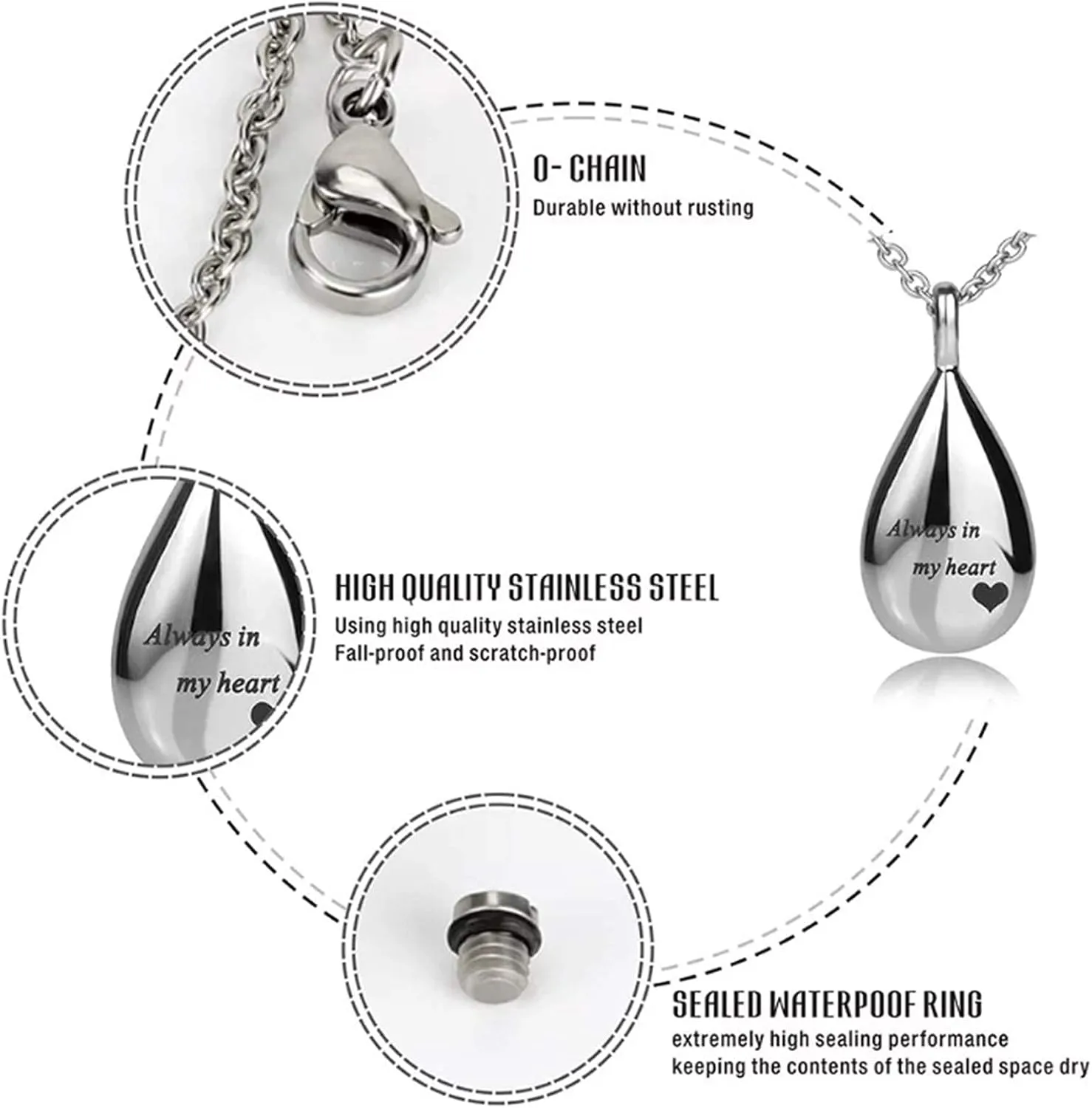 Urn Necklaces for Ashes, Cremation Necklack for Ashes, Urn Necklaces for Ashes for Women, Cremation Jewelry Locket Stainless Steel Keepsake Waterproof Memorial Pend