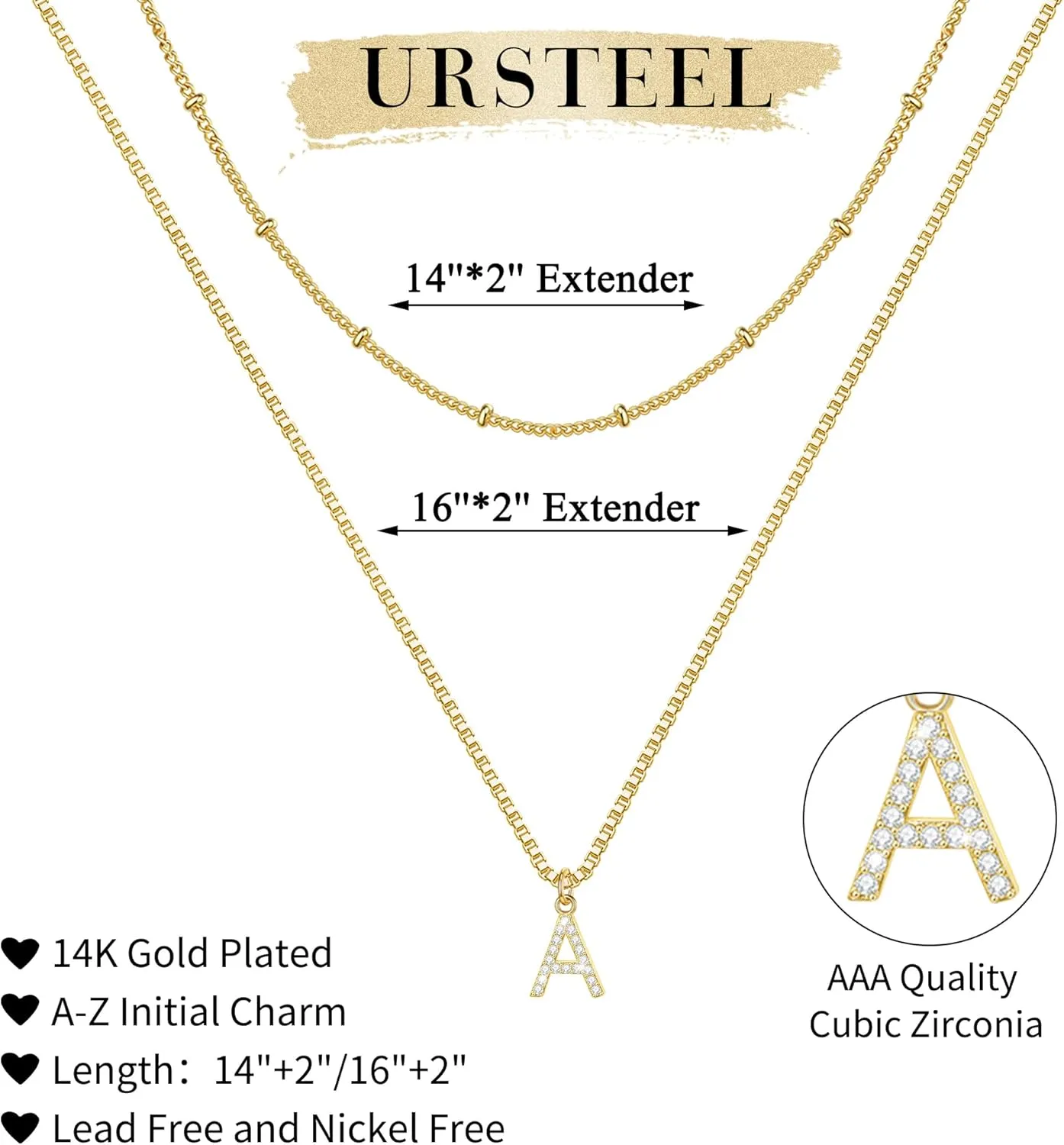 Ursteel Gold Layered Initial Necklaces for Women - Gold Plated Dainty Layered Letter A-Z Pendent Choker Necklaces for Women Trendy Jewelry Gifts
