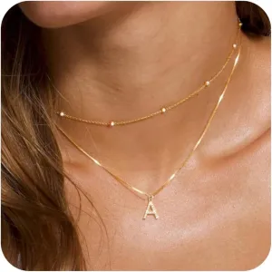 Ursteel Gold Layered Initial Necklaces for Women - Gold Plated Dainty Layered Letter A-Z Pendent Choker Necklaces for Women Trendy Jewelry Gifts