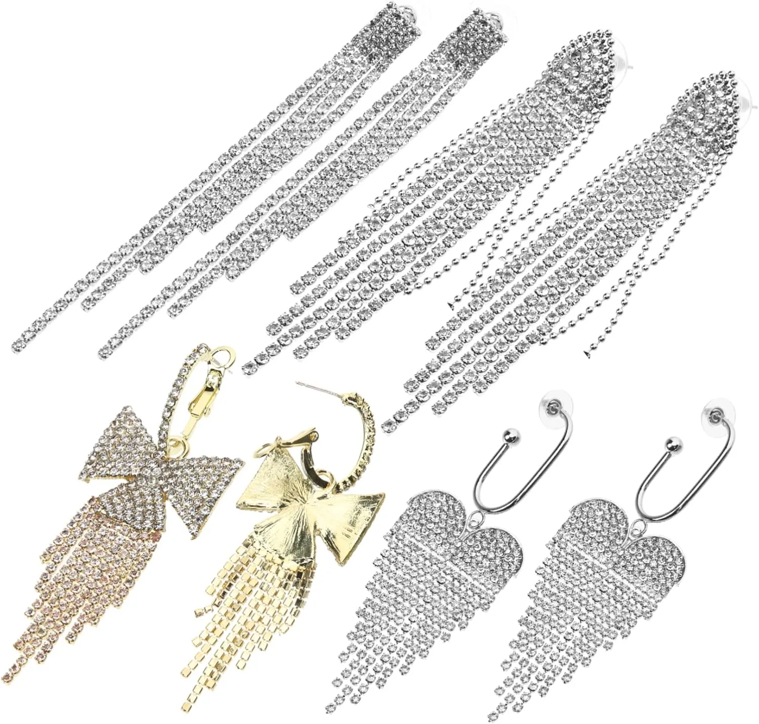 VALICLUD 4pairs Rhinestone Dangle Earrings of Sparkly Drop Earrings for Women Statement Chandelier Jewelry for Weddings Parties and Special Occasions Skin-friendly Design