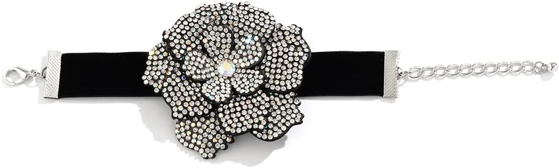Velvet Denim Rose Floral Bracelets for Women, Y2K Jewelry Gifts for Women (rhinestone flower bracelet)