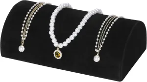 Velvet Half Moon Bracelet Display Stand, Pillow-Shaped Jewelry Bracelet Necklaces Pendant Chain Watch Holder Case for Women, Jewelry Organizer Storage Rack for Home Selling Show (Black)