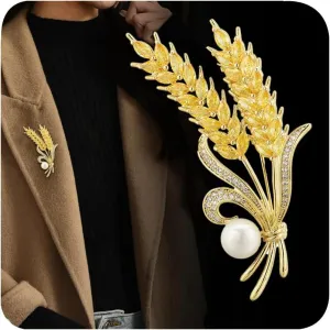Vintage Austrian Crystal Rhinestone Dainty Wheat Brooch Pins CZ Pearl Corsages Scarf Clips Brooches Choice for Women's Wedding Corsage Birthday Jewelry Gift