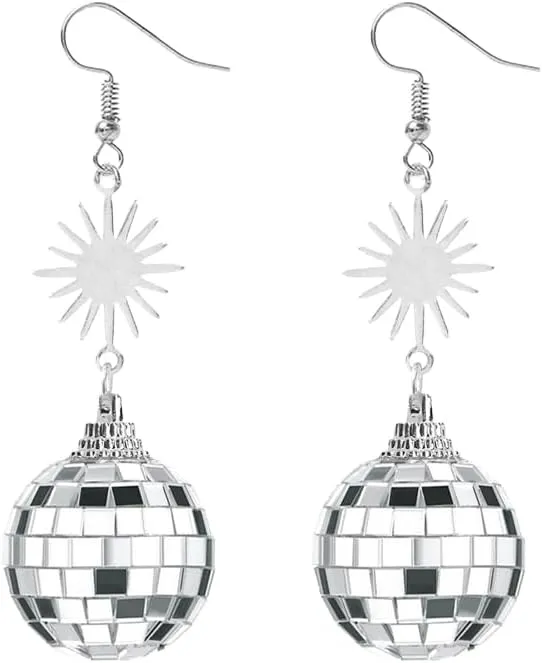 Vintage Disco Ball Dangle Earrings for Women 60's Earrings Silver Gold 70's Disco Ball Earrings Halloween Earrings Jewelry