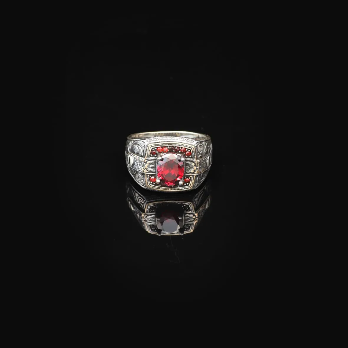 Vintage Garnet Ring for Men - Handmade Turkish 925 Sterling Silver Engagement Ring with Polished Gemstone and Silver Polishing Cloth Gift (11)