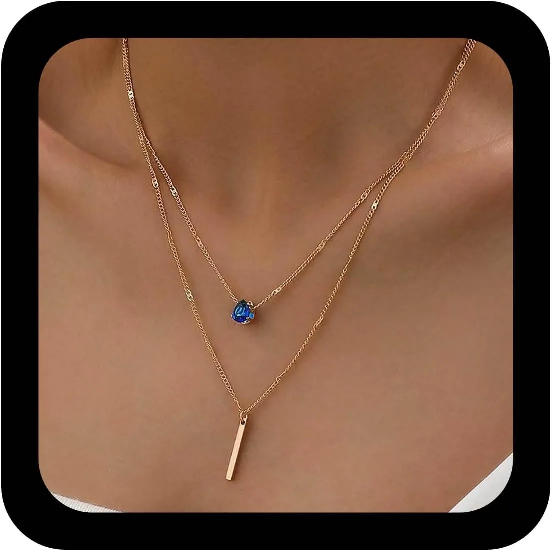 Vintage Layered Bar Necklace Red Ruby Teardrop Necklace Red Crystal Necklaces Chain Vertical Bar Choker Necklaces Cz Waterdrop Created Ruby Jewelry for Women