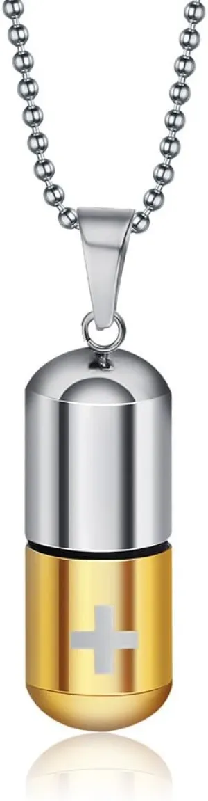 VNOX Jewelry Stainless Steel Cross Capsule Medicine Pill Pendant Necklace,Multi Color Option