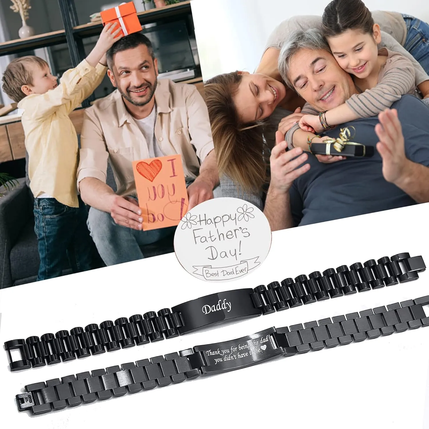 VNOX Masculine Watch Band Stainless Steel Link Bracelet Personalized Jewelry Gift for Men DAD Father Husband Boyfriend