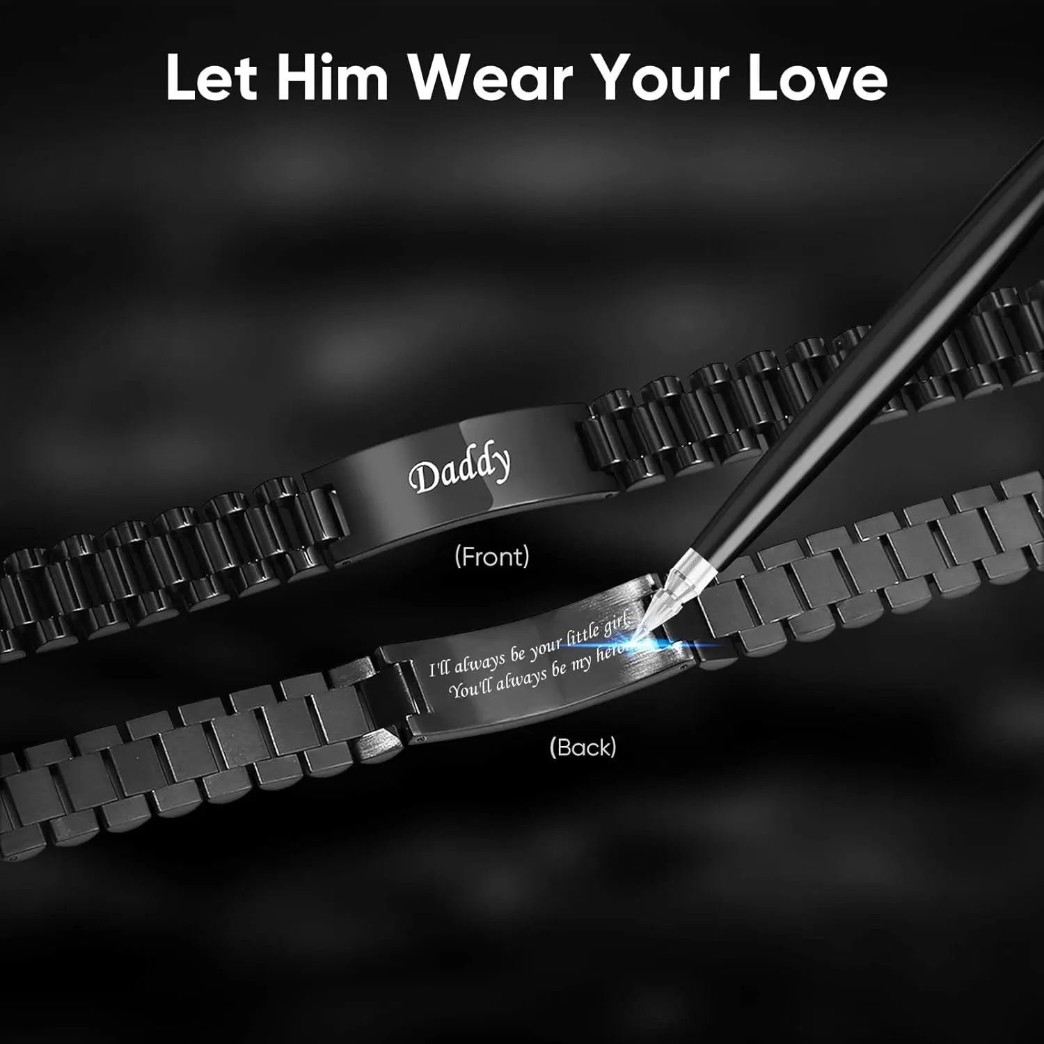VNOX Masculine Watch Band Stainless Steel Link Bracelet Personalized Jewelry Gift for Men DAD Father Husband Boyfriend