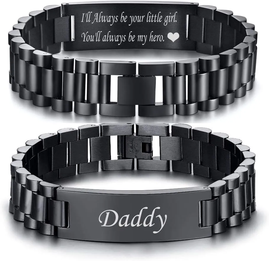 VNOX Masculine Watch Band Stainless Steel Link Bracelet Personalized Jewelry Gift for Men DAD Father Husband Boyfriend