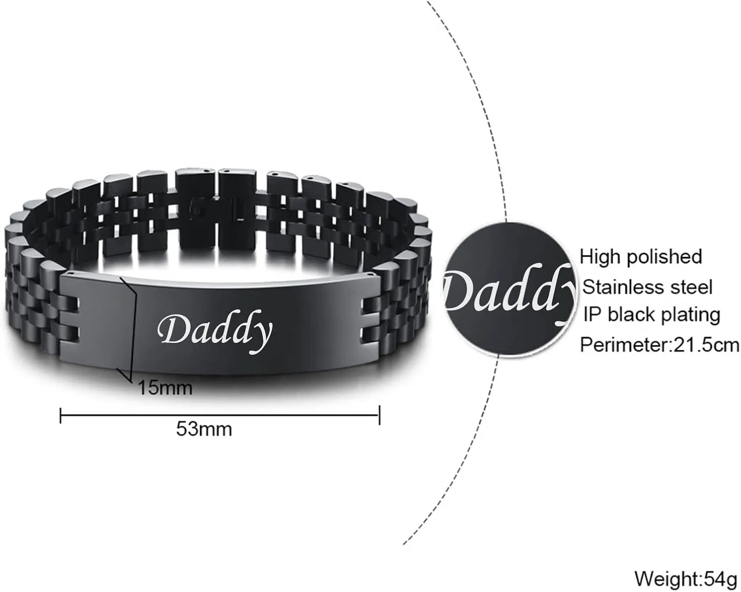 VNOX Masculine Watch Band Stainless Steel Link Bracelet Personalized Jewelry Gift for Men DAD Father Husband Boyfriend