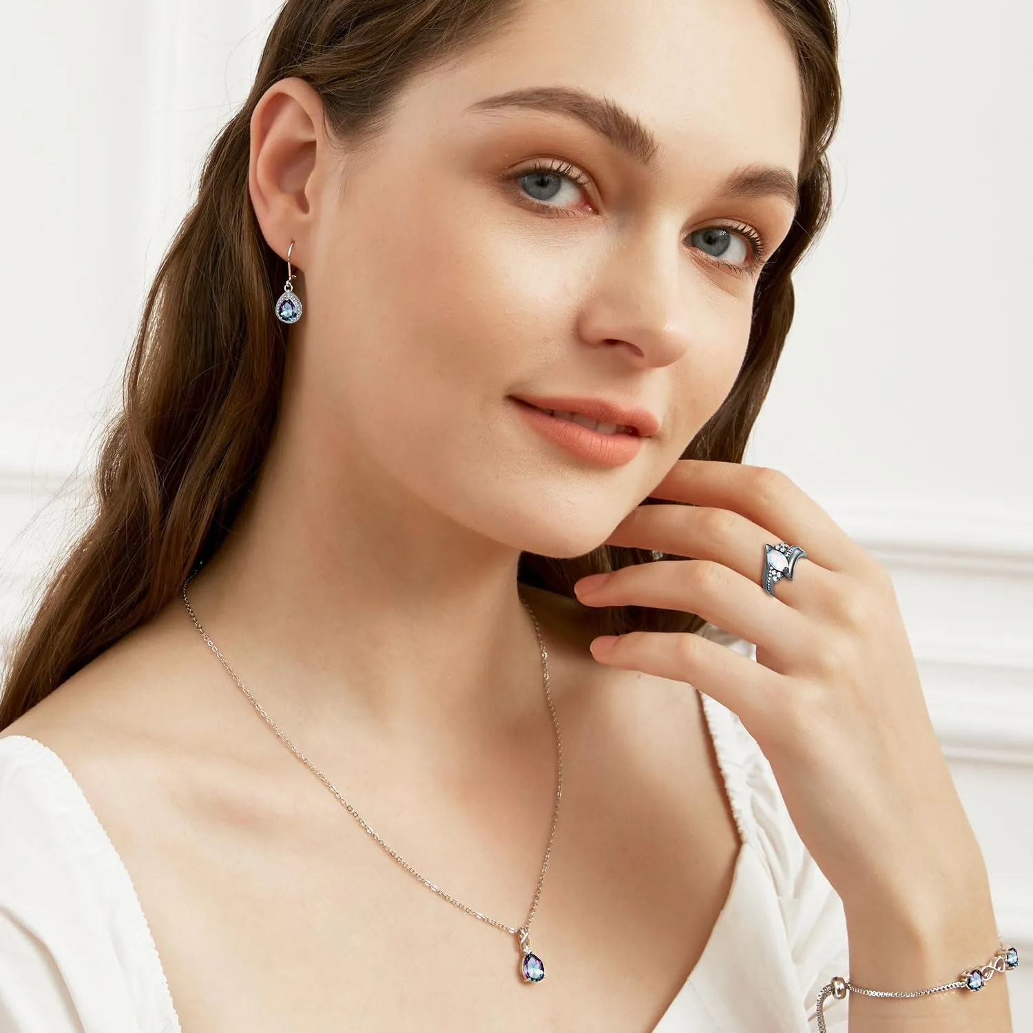 VOLUKA White Fire Opal Pendant Necklace for Women Gemstone Birthstone Jewelry Gifts for Girls 