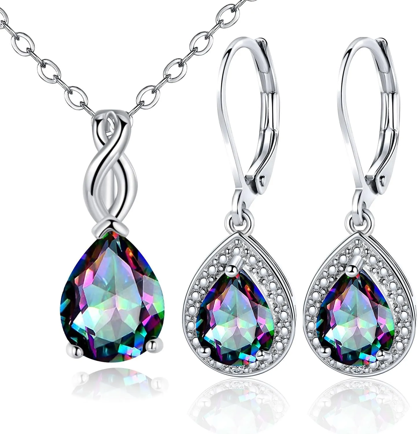 VOLUKA White Fire Opal Pendant Necklace for Women Gemstone Birthstone Jewelry Gifts for Girls 