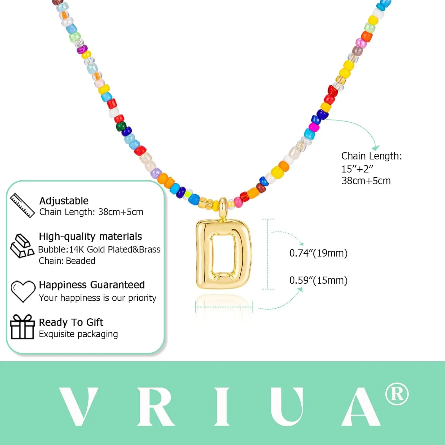 VRIUA Colorful Initial Necklaces for Women  Bubble Necklace Handmade Beaded Necklace Dainty Cute Beach Boho Necklaces for Women Trendy Jewelry Choker Necklace