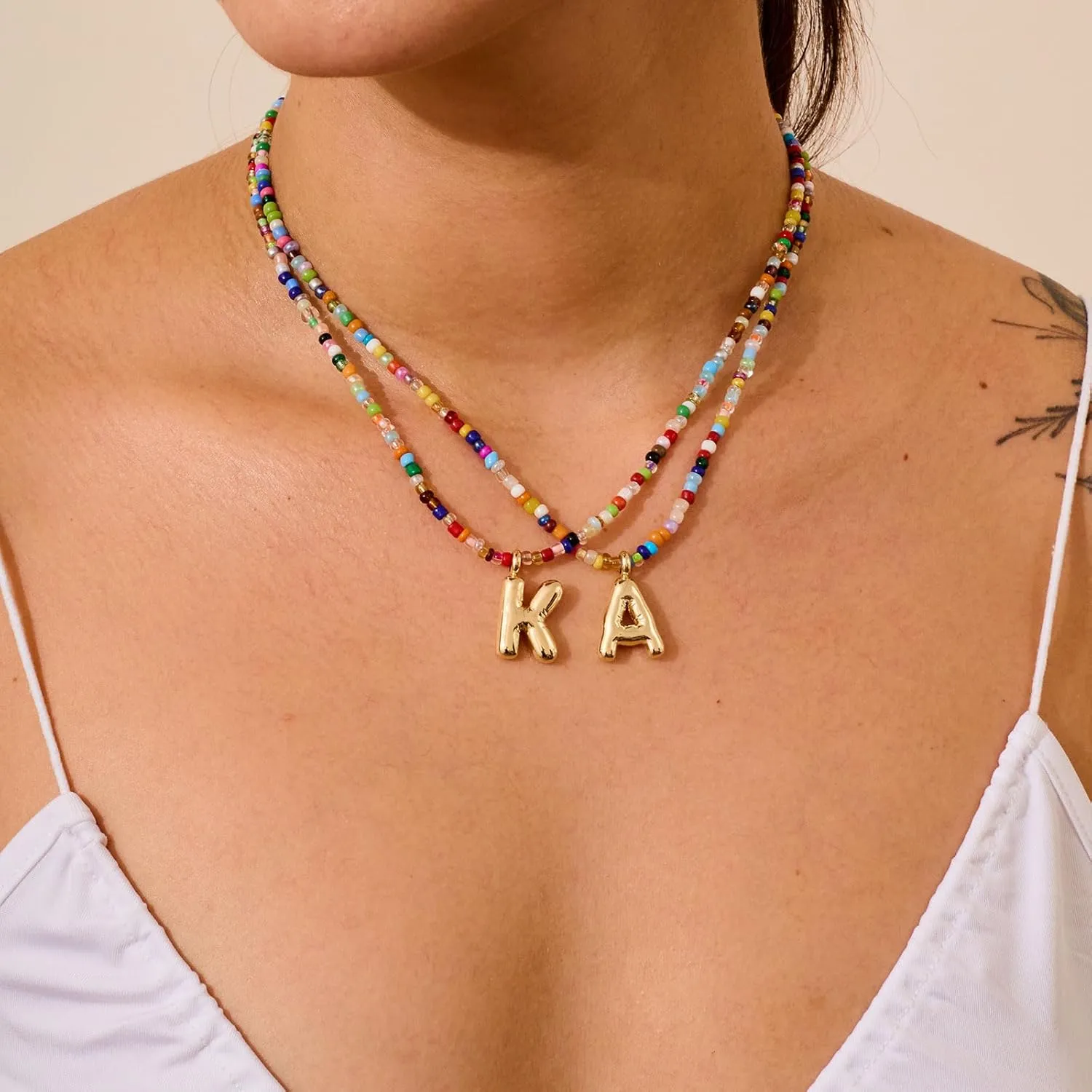 VRIUA Colorful Initial Necklaces for Women  Bubble Necklace Handmade Beaded Necklace Dainty Cute Beach Boho Necklaces for Women Trendy Jewelry Choker Necklace