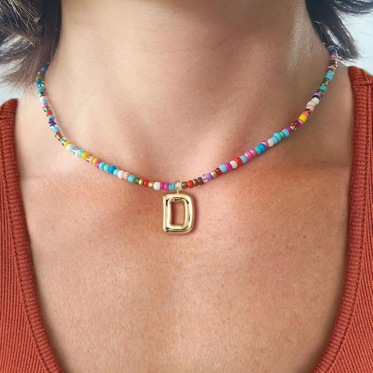 VRIUA Colorful Initial Necklaces for Women  Bubble Necklace Handmade Beaded Necklace Dainty Cute Beach Boho Necklaces for Women Trendy Jewelry Choker Necklace