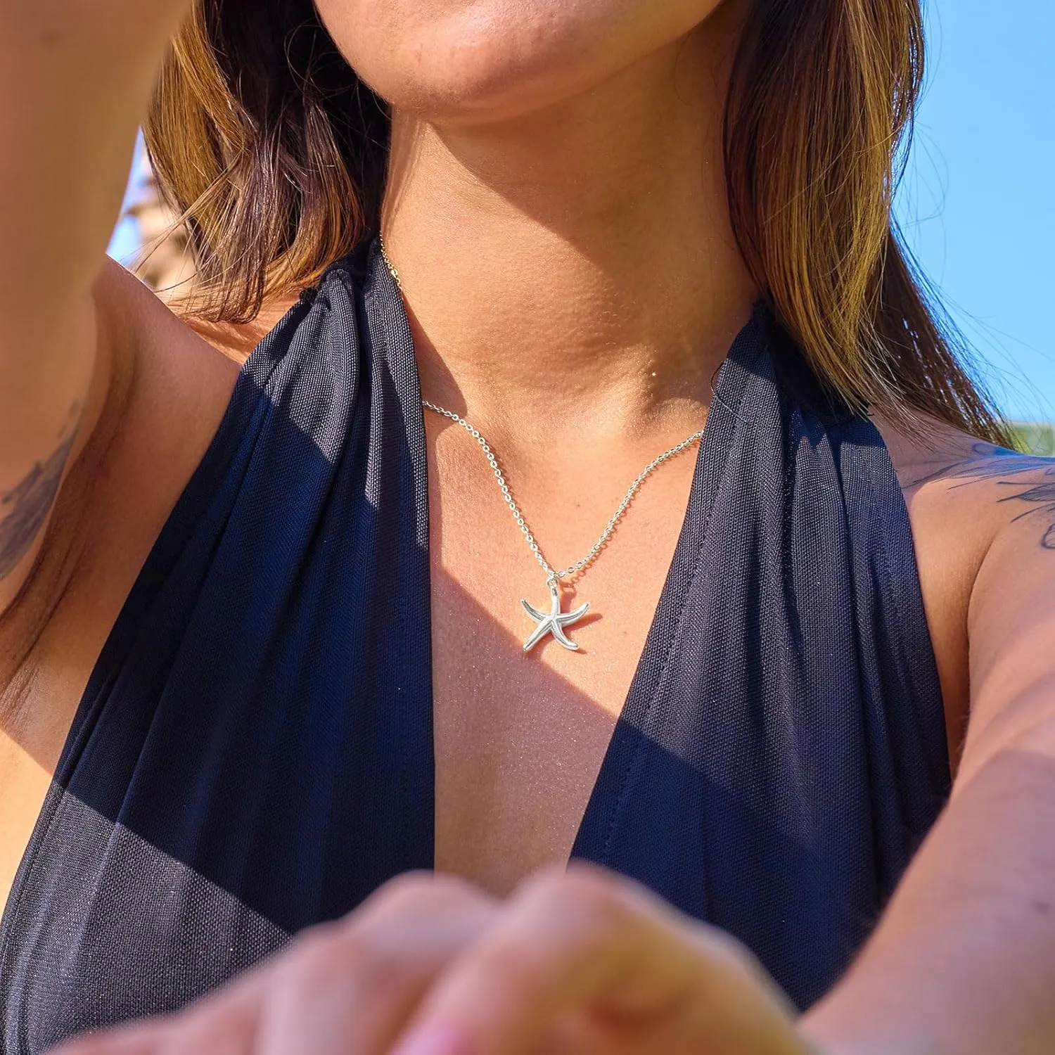 VRIUA Silver Necklace for Women 14K Silver Plated Dainty Star of David Butterfly Sun Lotus Flower Bead Necklace Simple Jewelry Everyday
