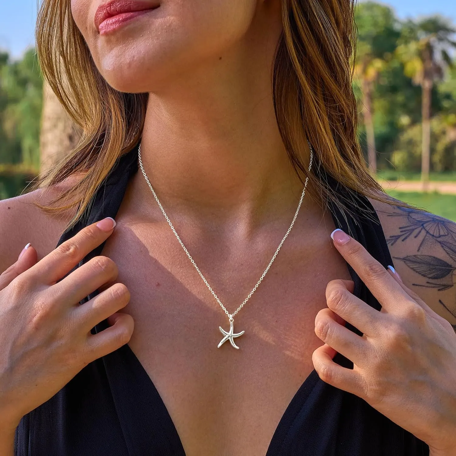 VRIUA Silver Necklace for Women 14K Silver Plated Dainty Star of David Butterfly Sun Lotus Flower Bead Necklace Simple Jewelry Everyday