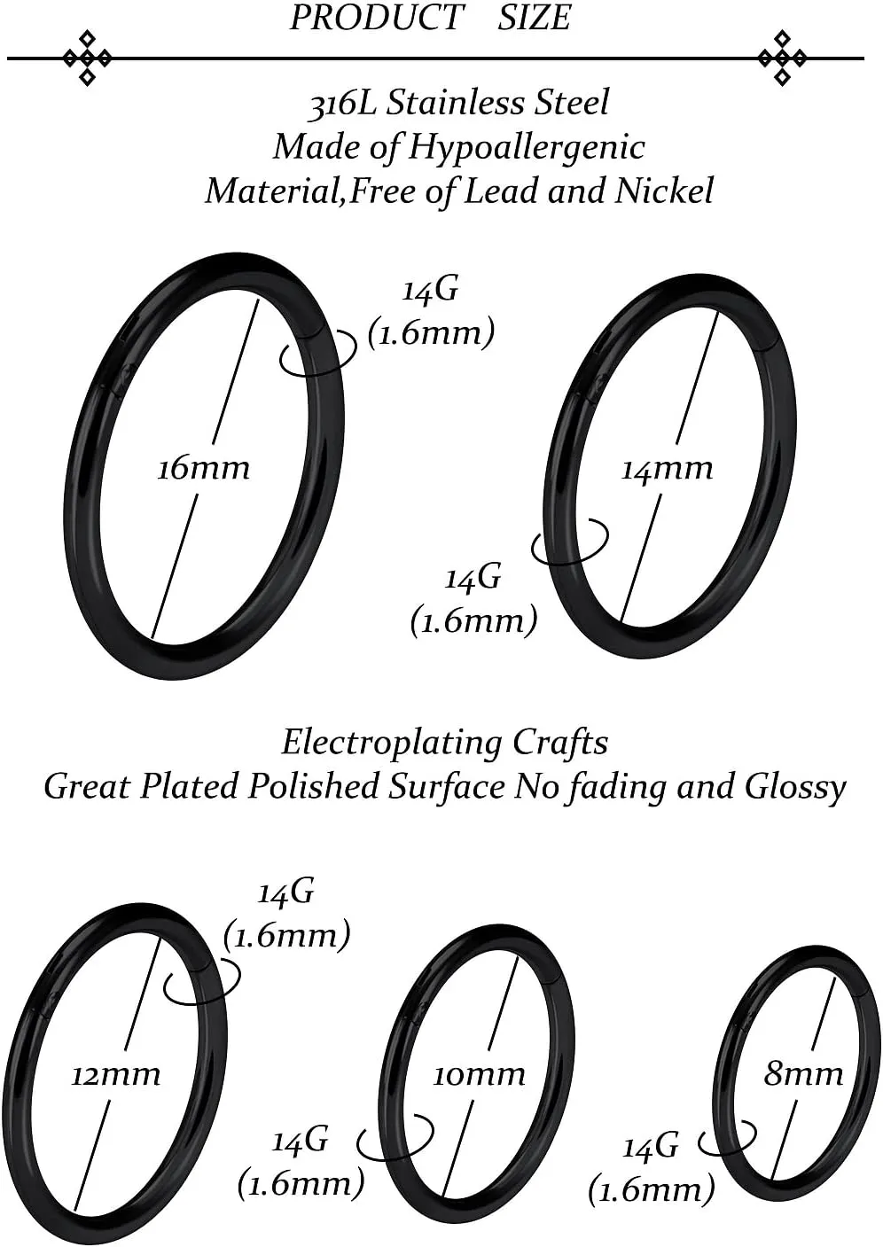 Vsnnsns 14G 16G Septum Nose Rings Hoops Lip Ring Piercing Jewelry 316L Surgical Steel Hinged Segment Clicker Cartilage Tragus Helix Conch Rook Daith Lobe Earrings Hoops Piercing Jewelry for Women Men