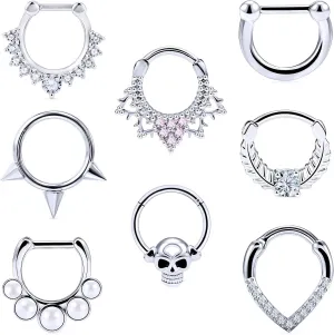 Vsnnsns 16G Septum Rings Piercing Jewelry 316L Stainless Surgical Steel Skull Flower Opal Clicker Horseshoe Septum Nose Rings Hoop Piercing Jewelry for Women Men Silver Black Rose Gold 10mm