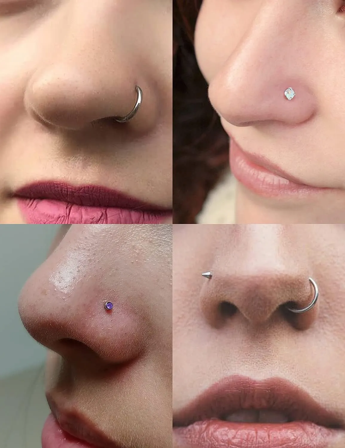 Vsnnsns 18G 20G 22G Nose Rings Studs Piercing Jewelry for Women 316L Surgical Stainless Steel L Shaped Corkscrew Straight Opal CZ Nose Rings Hoops Nostril Piercing Jewelry for Women Men Silver Gold