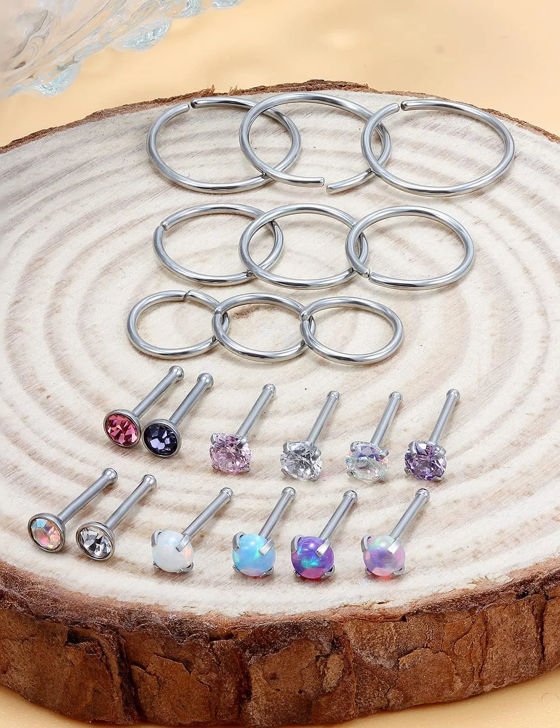 Vsnnsns 18G 20G 22G Nose Rings Studs Piercing Jewelry for Women 316L Surgical Stainless Steel L Shaped Corkscrew Straight Opal CZ Nose Rings Hoops Nostril Piercing Jewelry for Women Men Silver Gold