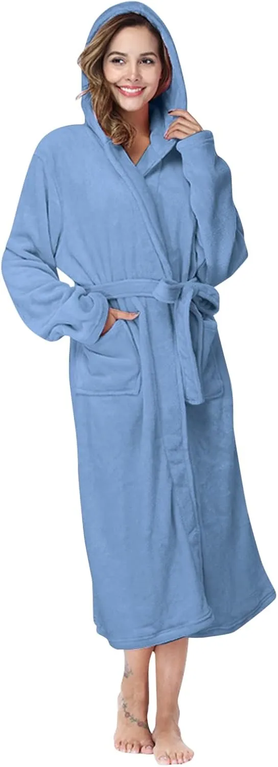 Warm Bathrobes For Women Plus Size Hooded Soft Long Lightweight Nightgown Full Length Terry Cloth Robe Sleepwear