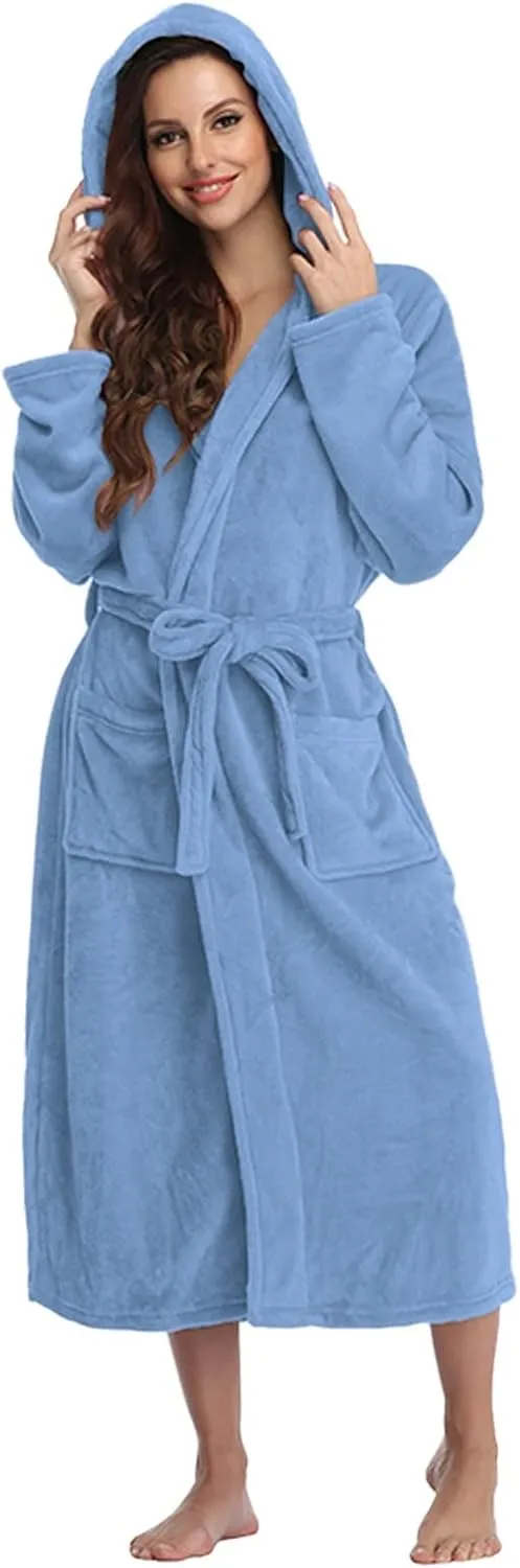 Warm Bathrobes For Women Plus Size Hooded Soft Long Lightweight Nightgown Full Length Terry Cloth Robe Sleepwear
